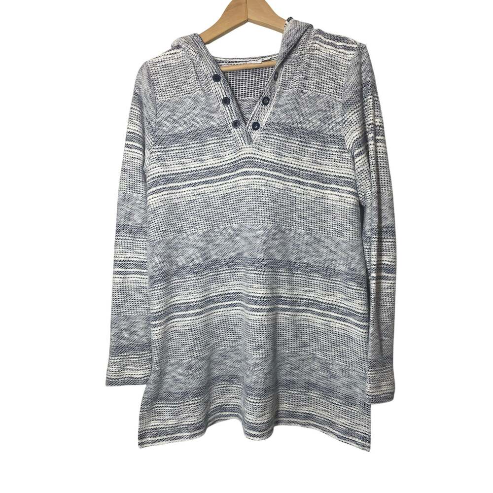 J. Jill Fit Blue White Hoodie Shirt Grommets Beachy Sporty Size XS